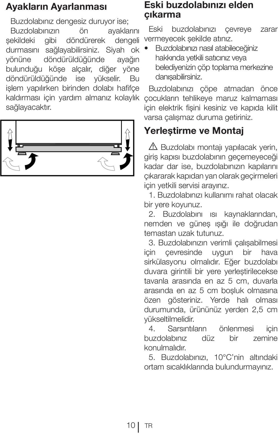 Bu işlem yapılırken birinden dolabı hafifçe kaldırması için yardım almanız kolaylık sağlayacaktır. Eski buzdolabınızı elden çıkarma Eski buzdolabınızı çevreye zarar vermeyecek şekilde atınız.