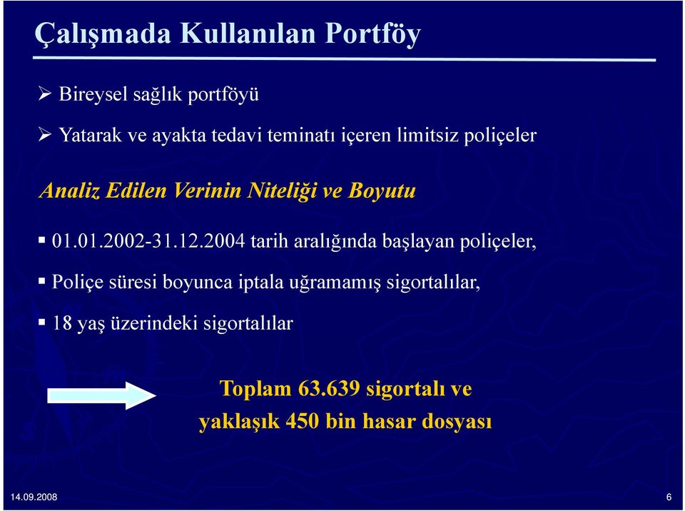 2004 tarih aralığında başlayan poliçeler, Poliçe süresi boyunca iptala uğramamış sigortalılar,