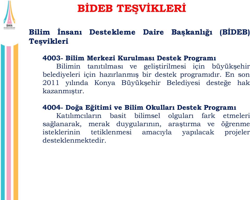 En son 2011 yılında Konya Büyükşehir Belediyesi desteğe hak kazanmıştır.