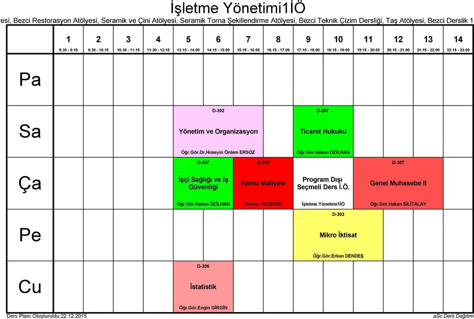 Hüseyin Önlem ERSÖZ D-0 Ticaret Hukuku Öğr.Gör.Hakan ÖZİLHAN D-0 D-0 D-0 İşçi ğlığı ve İş Güvenliği Kamu Maliyesi Seçmeli Ders İ.Ö. Genel Muhasebe II Öğr.