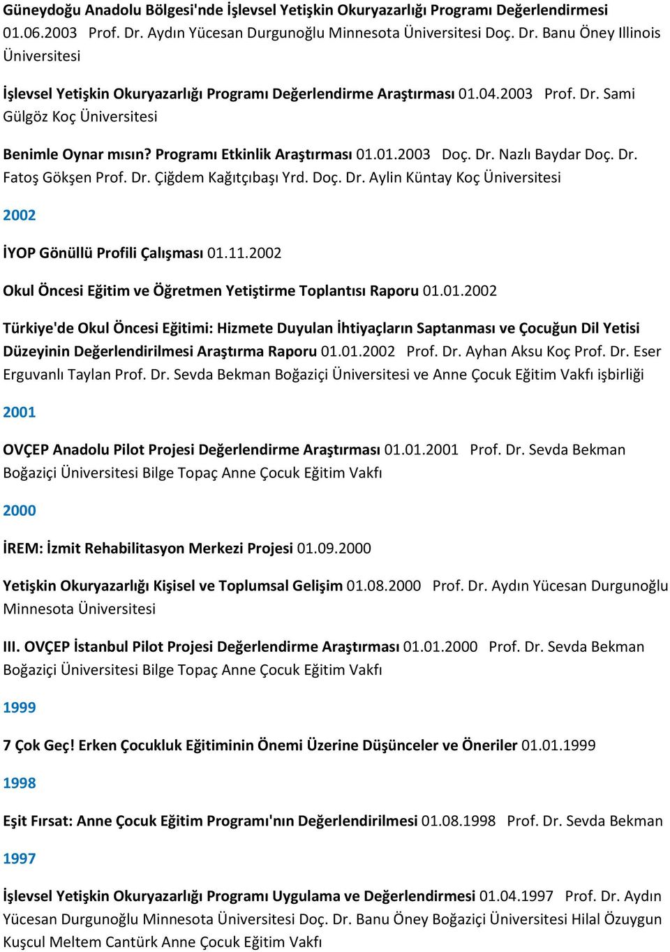 Programı Etkinlik Araştırması 01.01.2003 Doç. Dr. Nazlı Baydar Doç. Dr. Fatoş Gökşen Prof. Dr. Çiğdem Kağıtçıbaşı Yrd. Doç. Dr. Aylin Küntay Koç Üniversitesi 2002 İYOP Gönüllü Profili Çalışması 01.11.