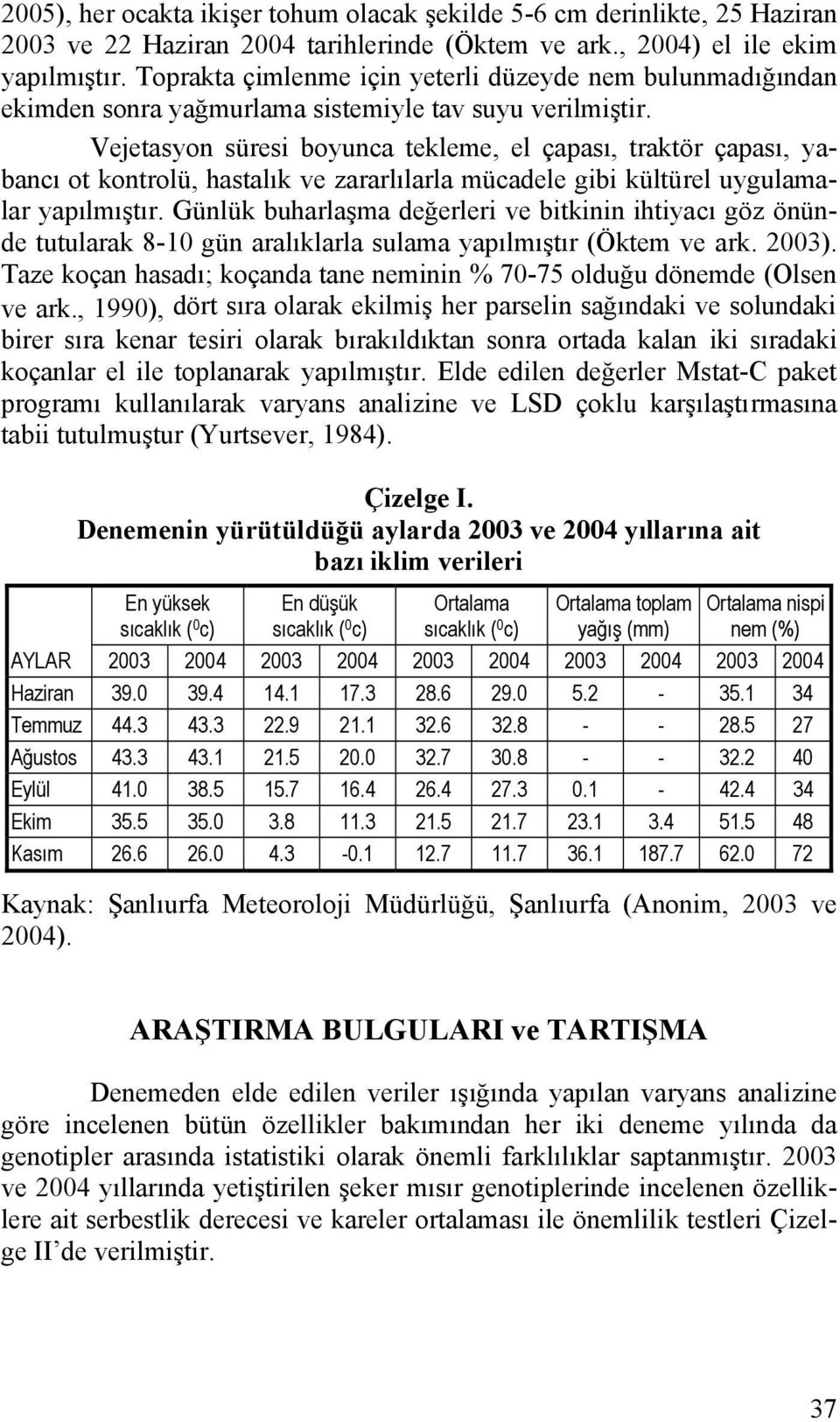 Vejetasyon süresi boyunca tekleme, el çapası, traktör çapası, yabancı ot kontrolü, hastalık ve zararlılarla mücadele gibi kültürel uygulamalar yapılmıştır.