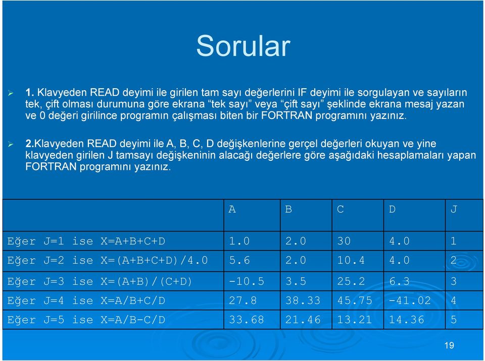 yazan ve 0 değeri girilince programın çalışması biten bir FORTRAN programını yazınız. 2.