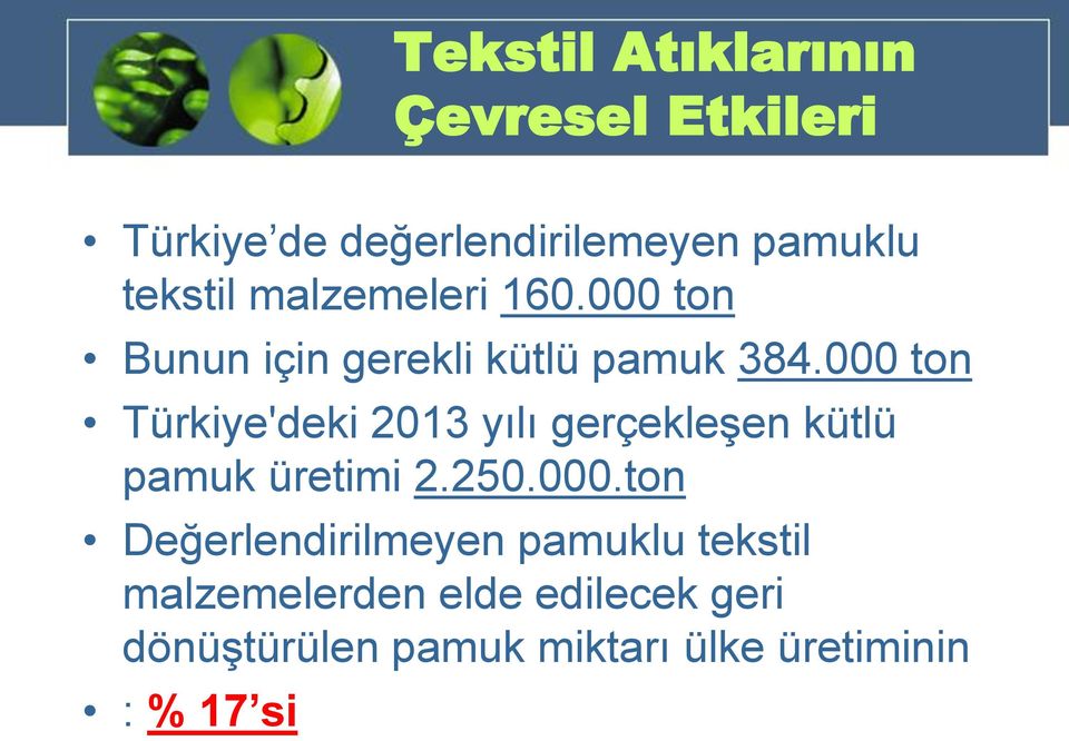 000 ton Türkiye'deki 2013 yılı gerçekleşen kütlü pamuk üretimi 2.250.000.ton