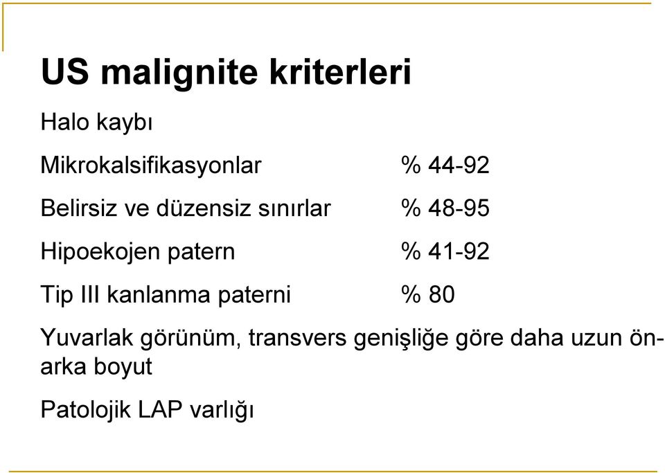 % 41-92 Tip III kanlanma paterni % 80 Yuvarlak görünüm,