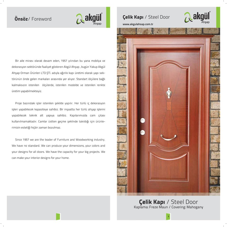 Çelik Kapı / Steel Door. Önsöz/ Foreword. Kaplama: Freze Maun / Covering:  Mahogany. - PDF Free Download