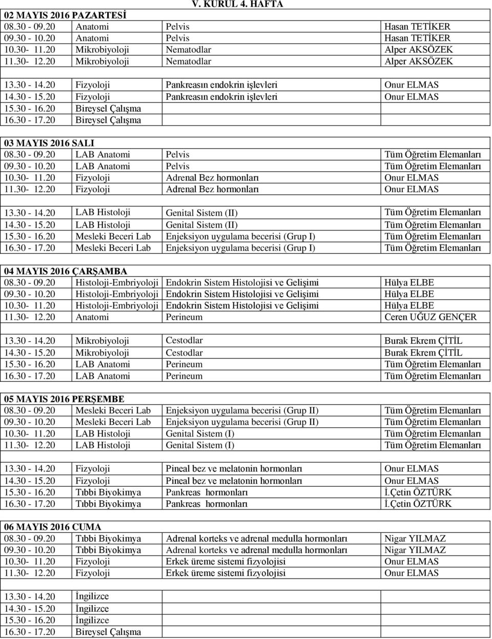 20 LAB Anatomi Pelvis Tüm Öğretim Elemanları 09.30-10.20 LAB Anatomi Pelvis Tüm Öğretim Elemanları 10.30-11.20 Fizyoloji Adrenal Bez hormonları Onur ELMAS 11.30-12.