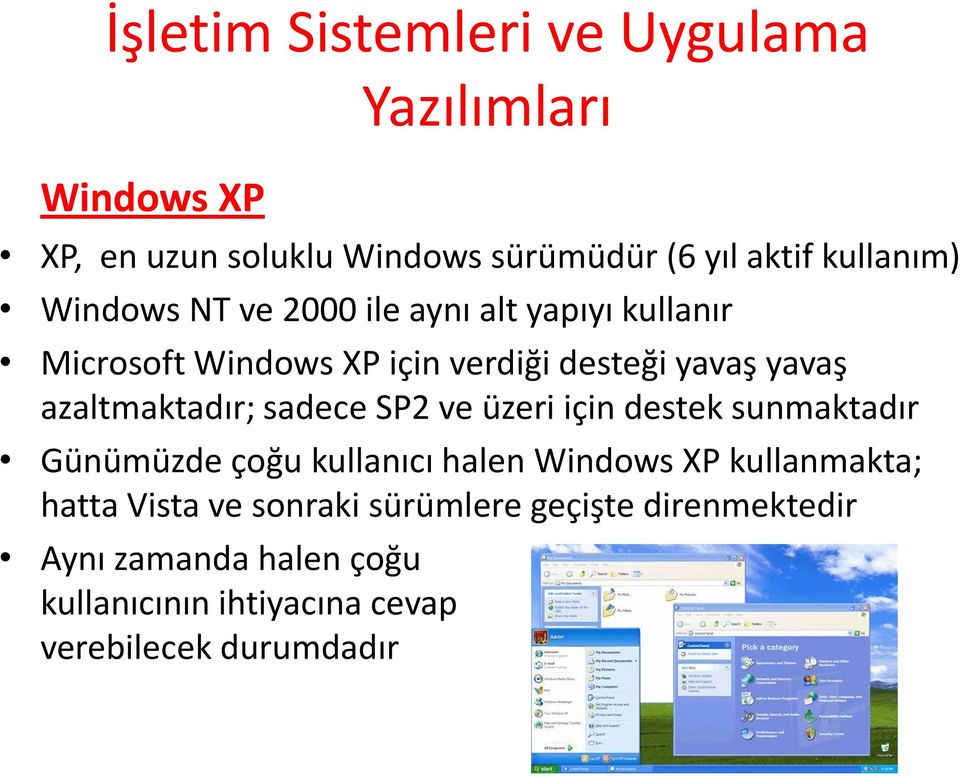 için destek sunmaktadır Günümüzde çoğu kullanıcı halen Windows XP kullanmakta; hatta Vista ve sonraki