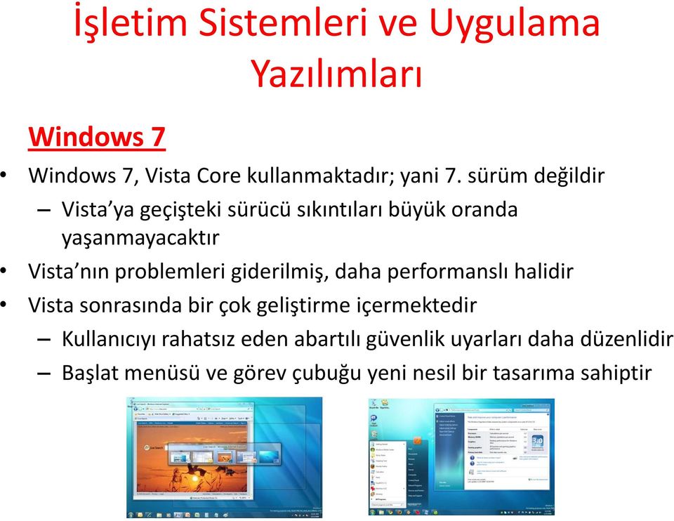 problemleri giderilmiş, daha performanslı halidir Vista sonrasında bir çok geliştirme