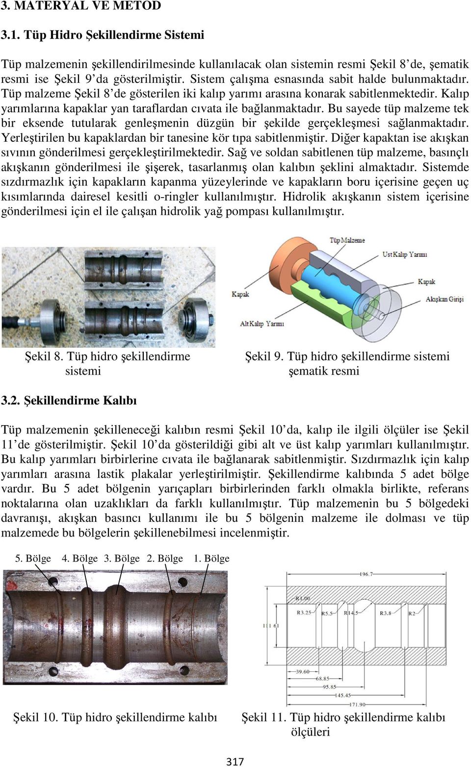 Kalıp yarımlarına kapaklar yan taraflardan cıvata ile bağlanmaktadır. Bu sayede tüp malzeme tek bir eksende tutularak genleşmenin düzgün bir şekilde gerçekleşmesi sağlanmaktadır.