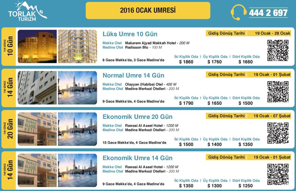 Mekke de, 4 Gece Medine de Ekonomik Umre Mekke Otel Rawasi Al Aseel Hotel - 1200 M $ 1860 $ 1760 $ 1660 $ 1790 $ 1650 $