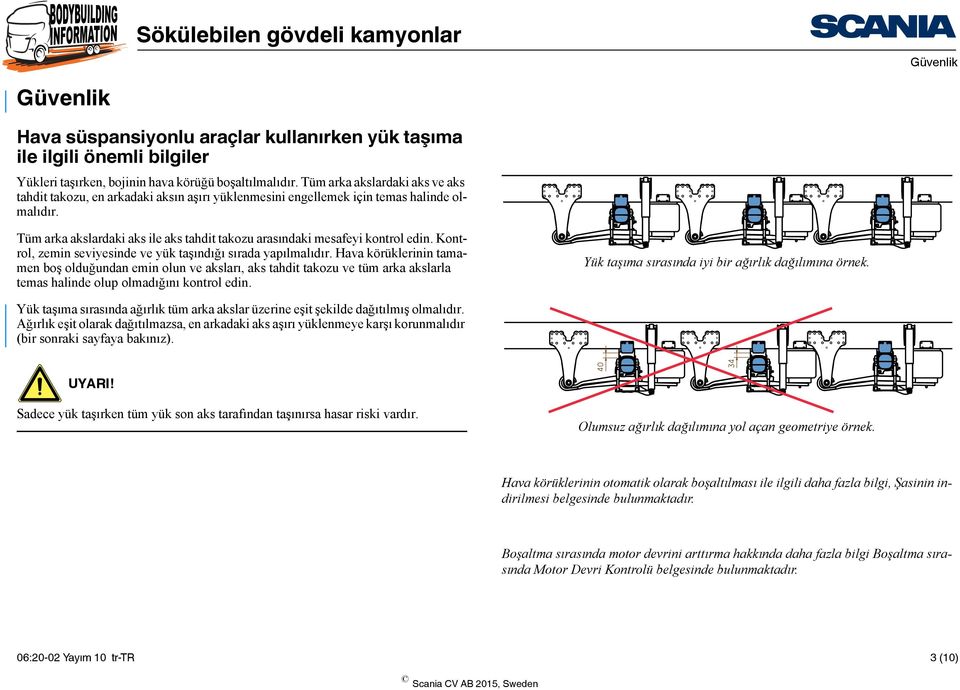 Tüm arka akslardaki aks ile aks tahdit takozu arasındaki mesafeyi kontrol edin. Kontrol, zemin seviyesinde ve yük taşındığı sırada yapılmalıdır.