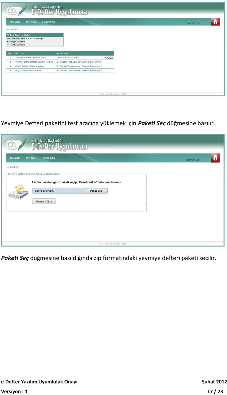 Paketi Seç düğmesine basıldığında zip