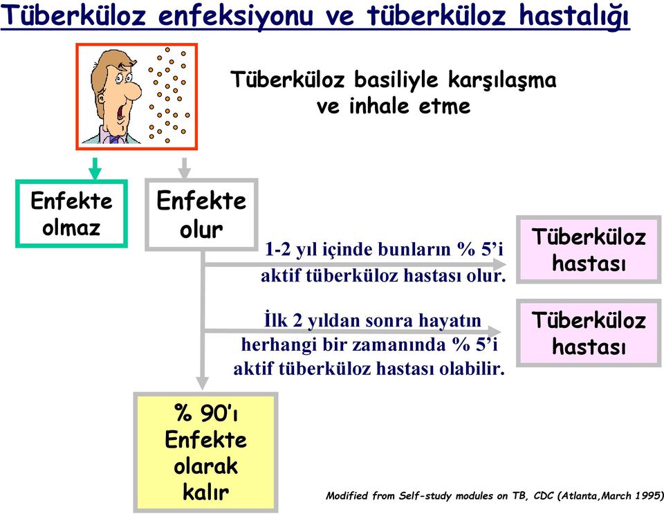 Tüberküloz hastası İlk 2 yıldan sonra hayatın herhangi bir zamanında % 5 i aktif tüberküloz hastası