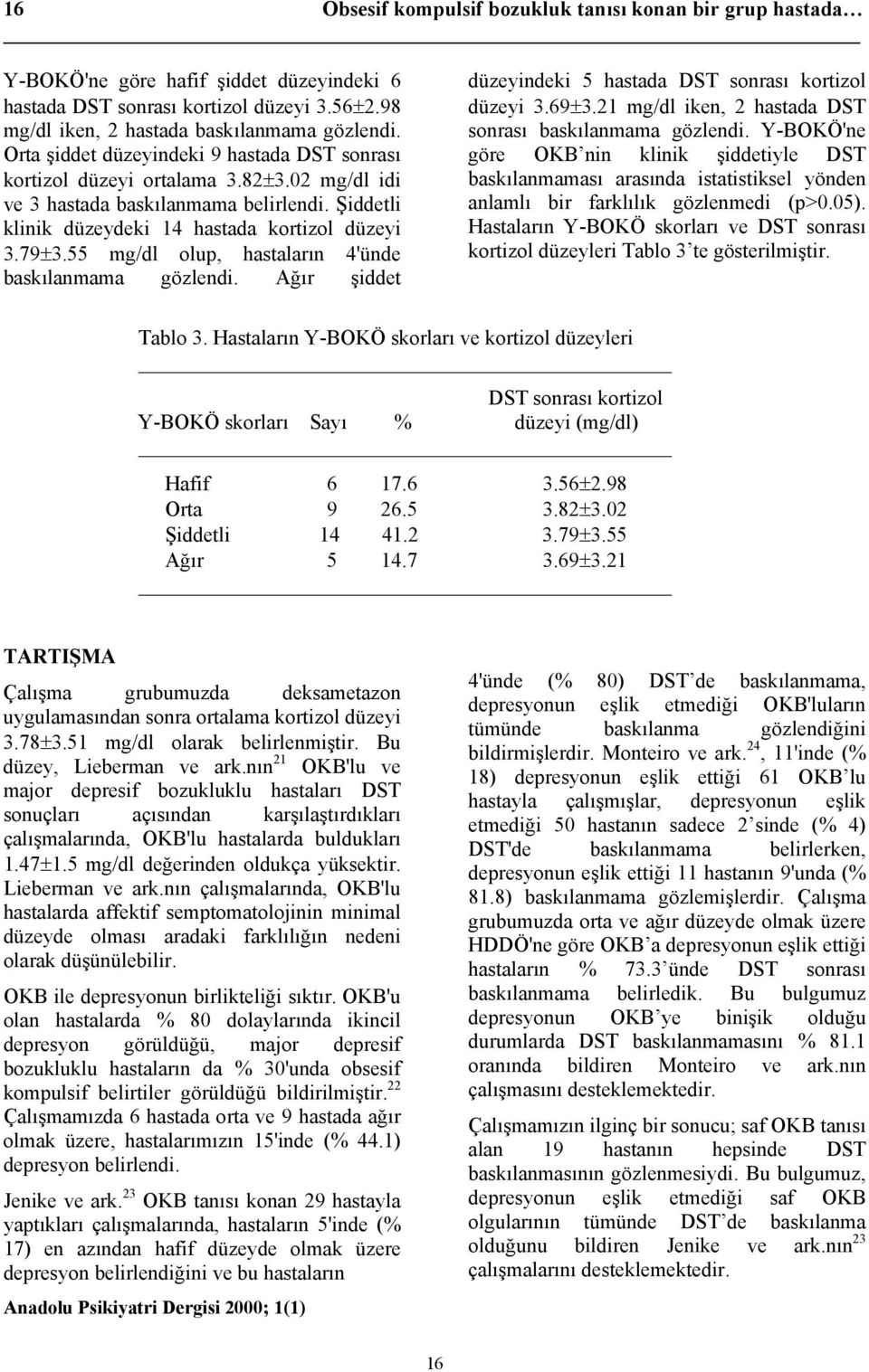 55 mg/dl olup, hastaların 4'ünde baskılanmama gözlendi. Ağır şiddet düzeyindeki 5 hastada DST sonrası kortizol düzeyi 3.69±3.21 mg/dl iken, 2 hastada DST sonrası baskılanmama gözlendi.