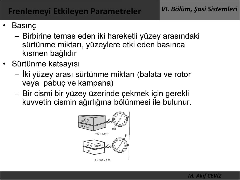 katsayısı İki yüzey arası sürtünme miktarı (balata ve rotor veya pabuç ve kampana) Bir