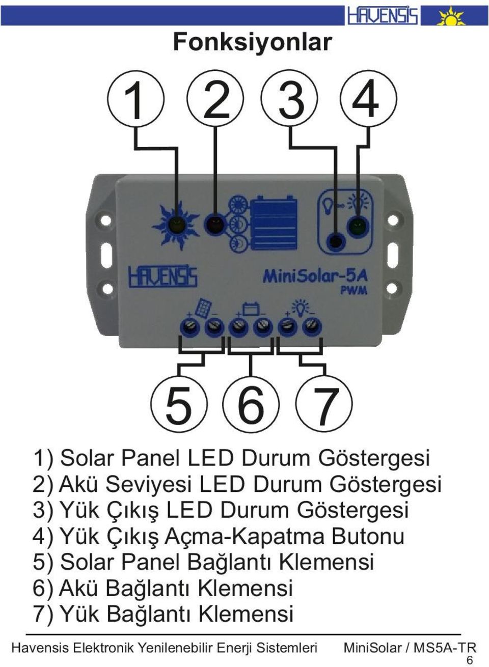 LED Durum Gösterges 4) Yük Çıkış Açma-Kapatma Butonu 5)