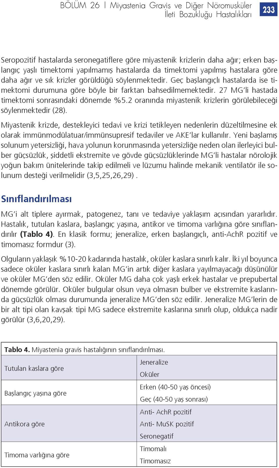 Geç başlangıçlı hastalarda ise timektomi durumuna göre böyle bir farktan bahsedilmemektedir. 27 MG li hastada timektomi sonrasındaki dönemde %5.