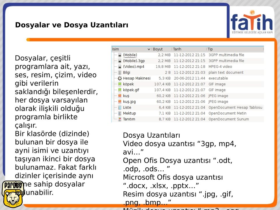 Bir klasörde (dizinde) bulunan bir dosya ile ayni isimi ve uzantıyı taşıyan ikinci bir dosya bulunamaz.