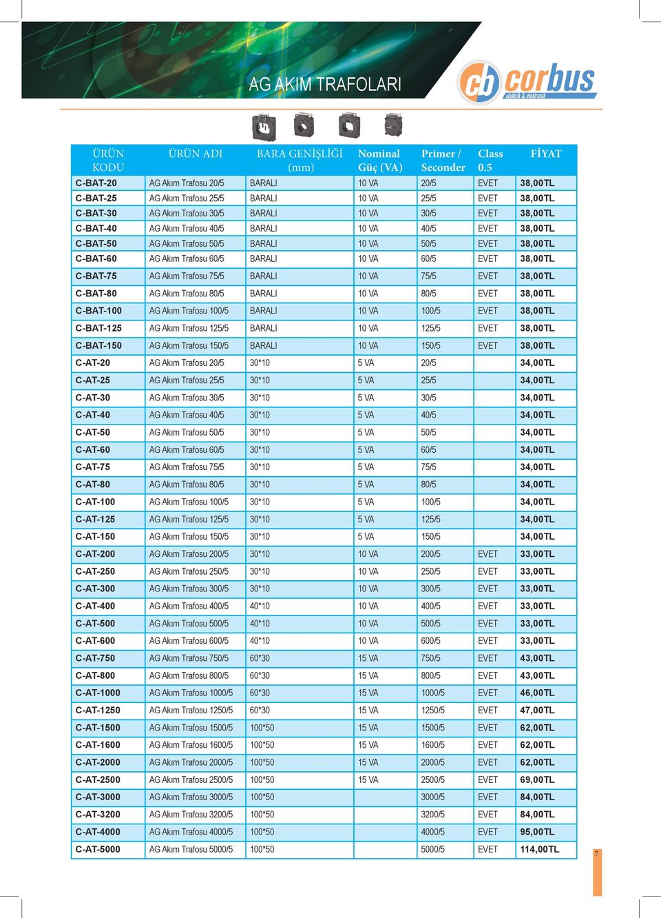 Akım Trafosu 40/5 BARALI 10 VA 40/5 EVET 38,00TL C-BAT-50 AG Akım Trafosu 50/5 BARALI 10 VA 50/5 EVET 38,00TL C-BAT-60 AG Akım Trafosu 60/5 BARALI 10 VA 60/5 EVET 38,00TL C-BAT-75 AG Akım Trafosu