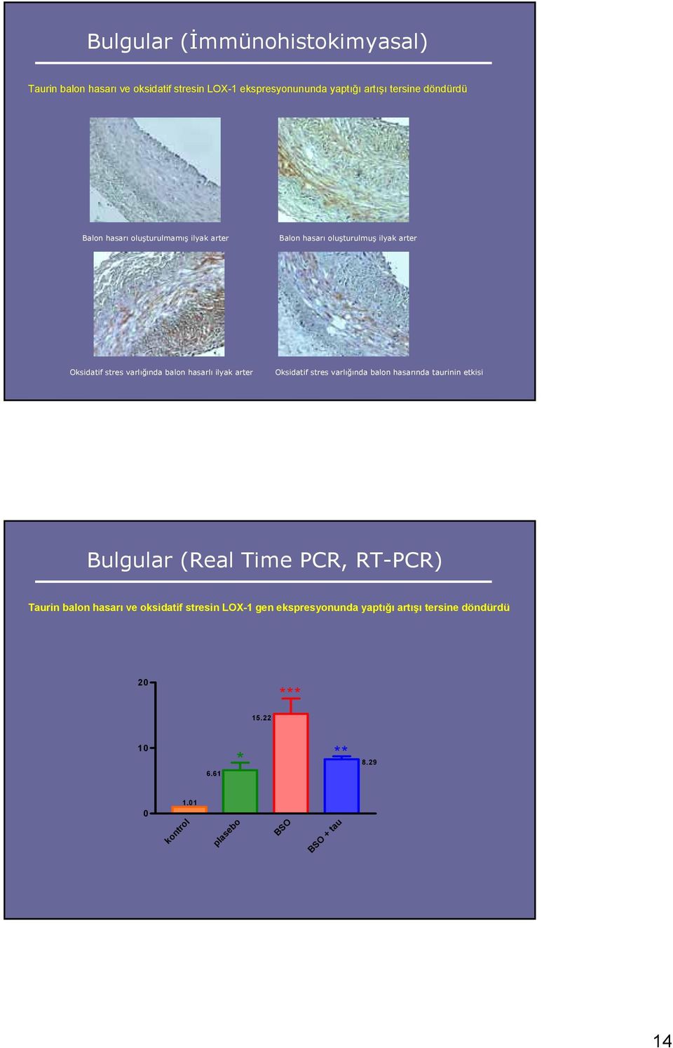 arter Oksidatif stres varlığında balon hasarında taurinin etkisi Bulgular (Real Time PCR, RT-PCR) Taurin balon hasarı ve