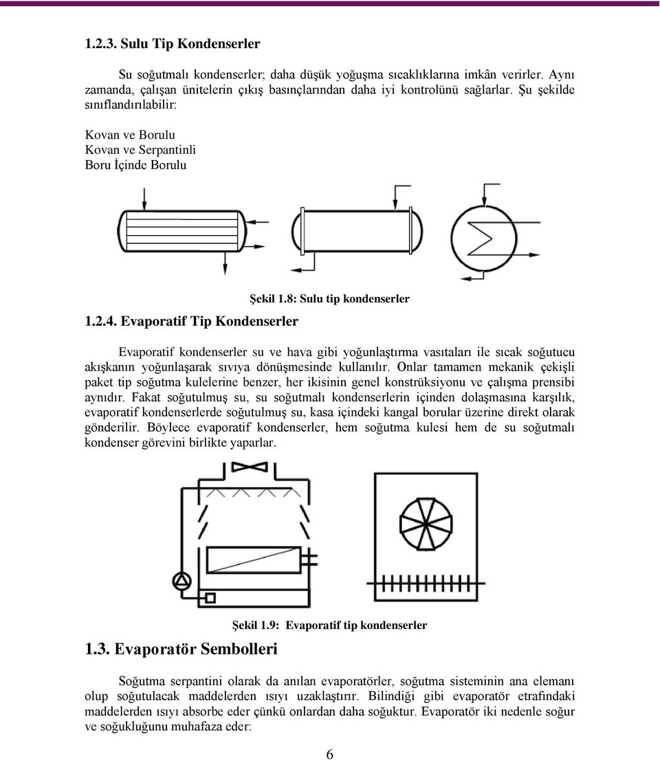 8: Sulu tip kondenserler Evaporatif kondenserler su ve hava gibi yoğunlaştırma vasıtaları ile sıcak soğutucu akışkanın yoğunlaşarak sıvıya dönüşmesinde kullanılır.