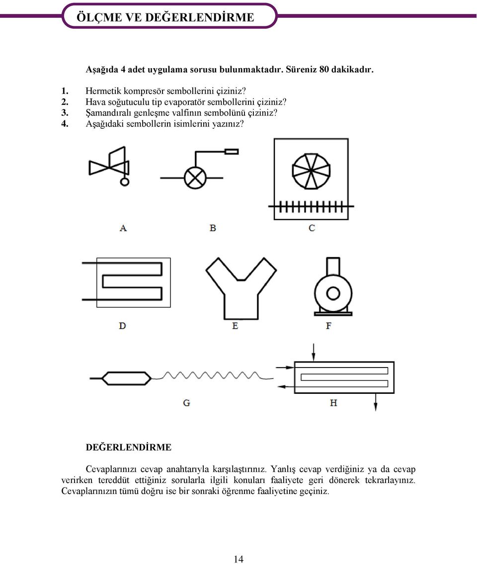 Şamandıralı genleşme valfinın sembolünü çiziniz? 4. Aşağıdaki sembollerin isimlerini yazınız?