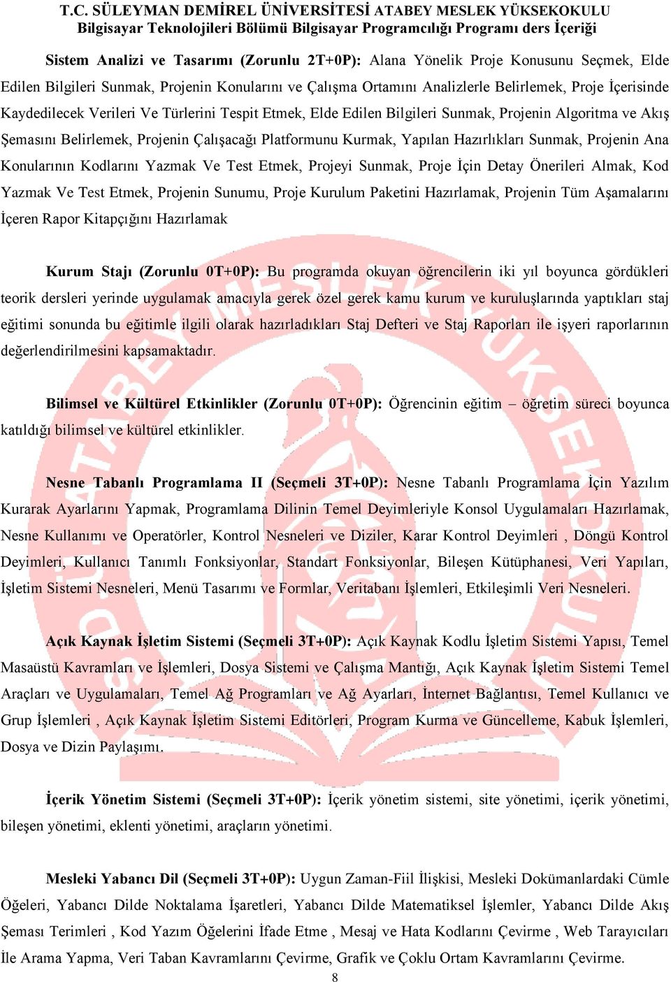 Projenin Ana Konularının Kodlarını Yazmak Ve Test Etmek, Projeyi Sunmak, Proje İçin Detay Önerileri Almak, Kod Yazmak Ve Test Etmek, Projenin Sunumu, Proje Kurulum Paketini Hazırlamak, Projenin Tüm