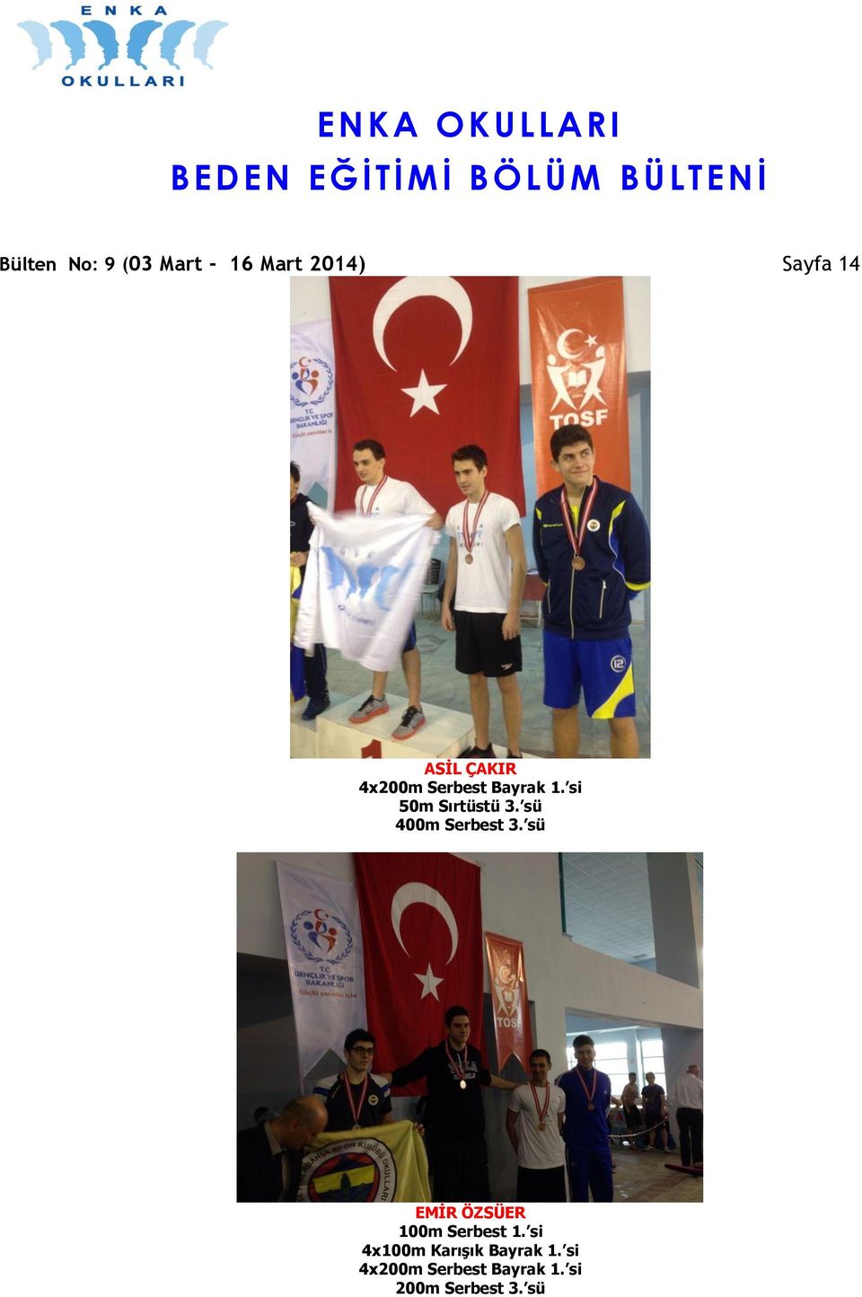 sü 400m Serbest 3. sü EMİR ÖZSÜER 100m Serbest 1.