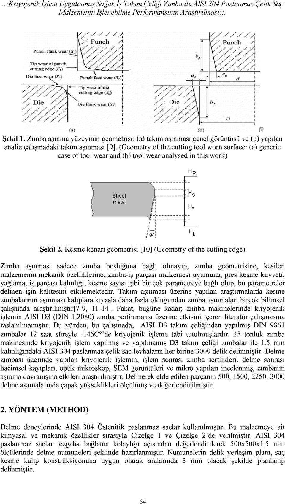 (Geometry of the cutting tool worn surface: (a) generic case of tool wear and (b) tool wear analysed in this work) Şekil 2.