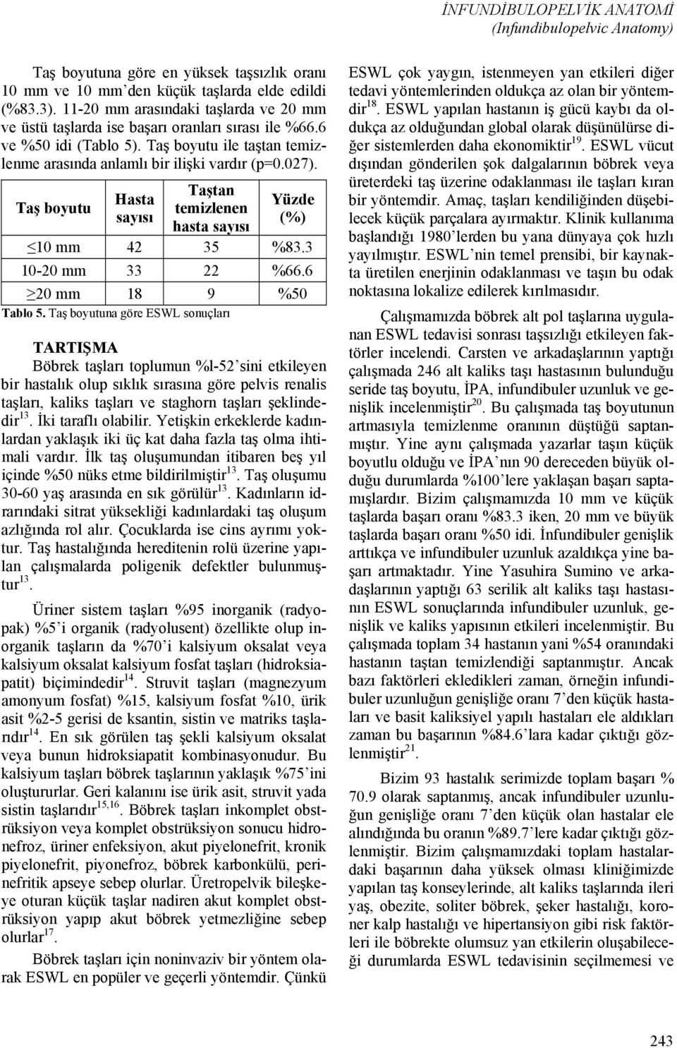 Taş boyutu 10 mm 42 35 %83.3 10-20 mm 33 22 %66.6 20 mm 18 9 %50 Tablo 5.