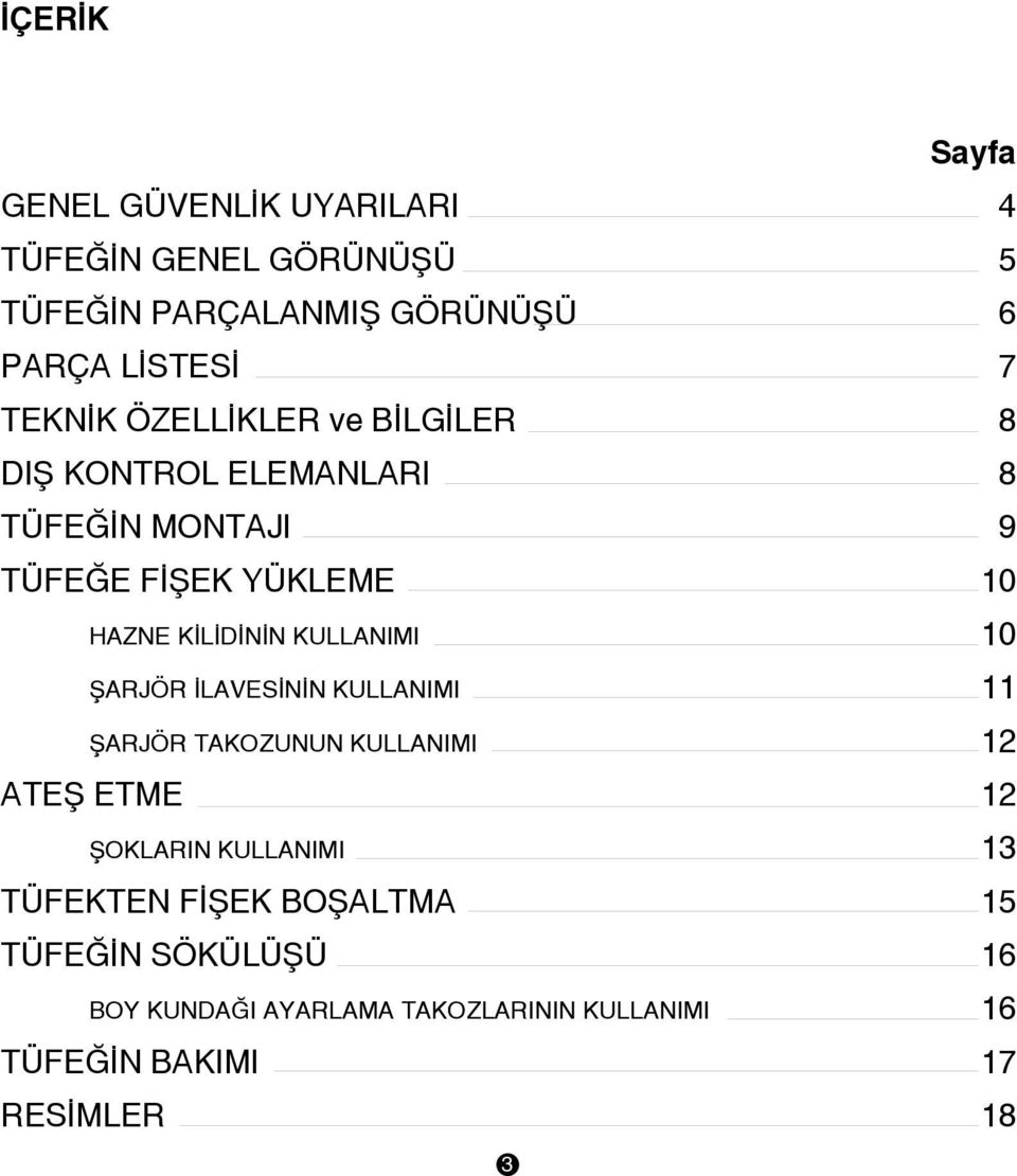 KULLANIMI 10 ÞARJÖR ÝLAVESÝNÝN KULLANIMI 11 ÞARJÖR TAKOZUNUN KULLANIMI 12 ATEÞ ETME 12 ÞOKLARIN KULLANIMI 13