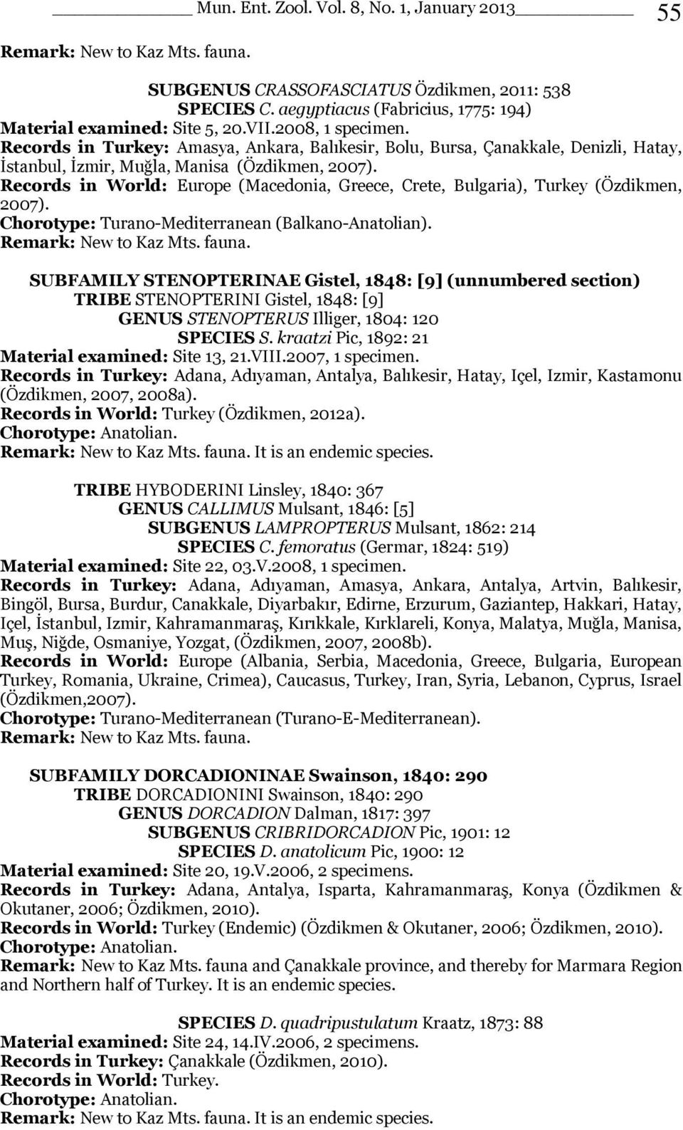 Records in World: Europe (Macedonia, Greece, Crete, Bulgaria), Turkey (Özdikmen, 2007). Chorotype: Turano-Mediterranean (Balkano-Anatolian). Remark: New to Kaz Mts. fauna.