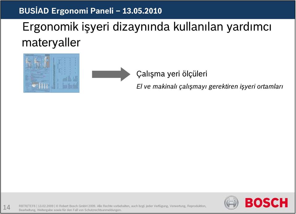 Çalışma yeri ölçüleri El ve