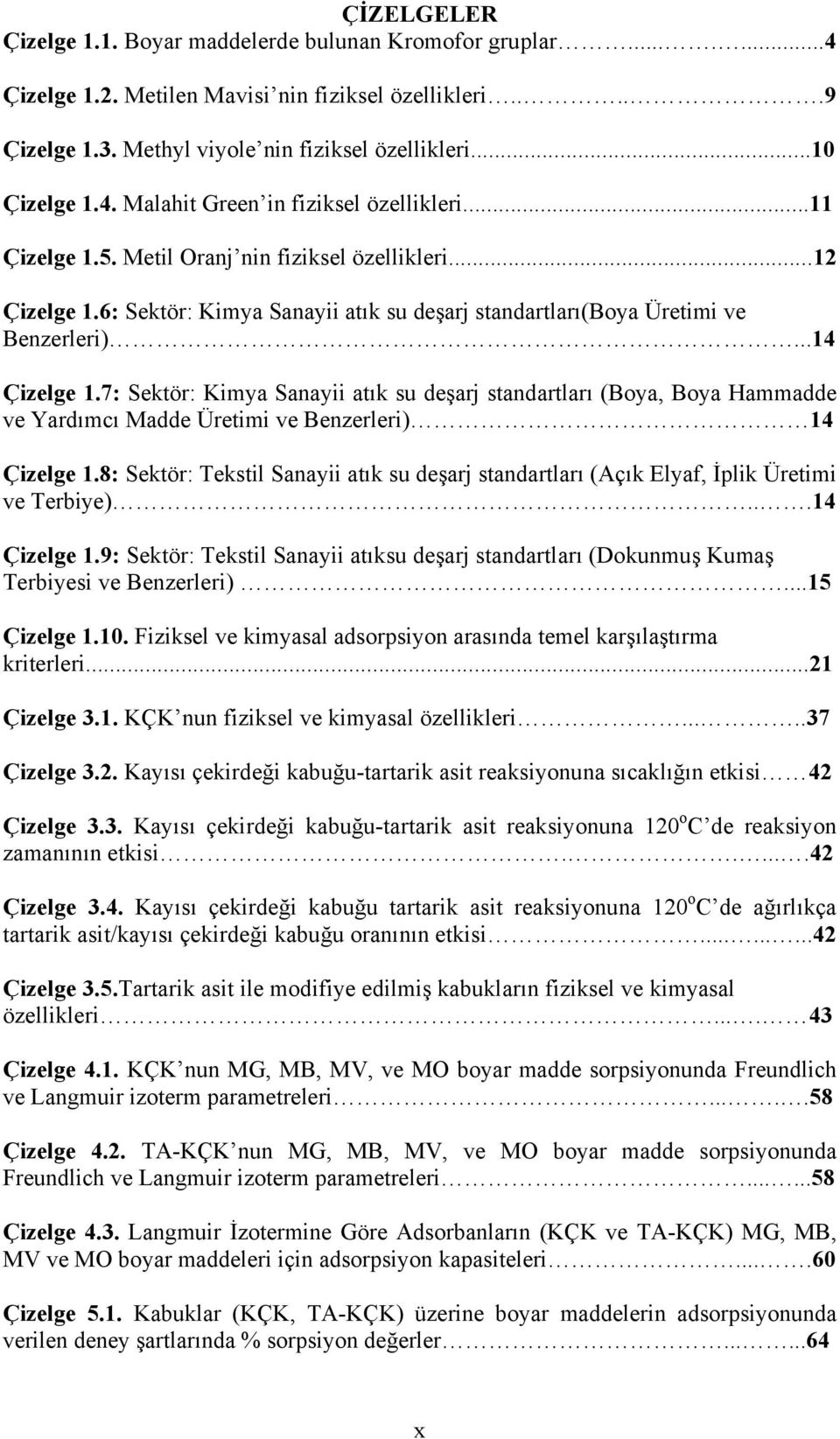 ..14 Çizelge 1.7: Sektör: Kimya Sanayii atık su deşarj standartları (Boya, Boya Hammadde ve Yardımcı Madde Üretimi ve Benzerleri) 14 Çizelge 1.