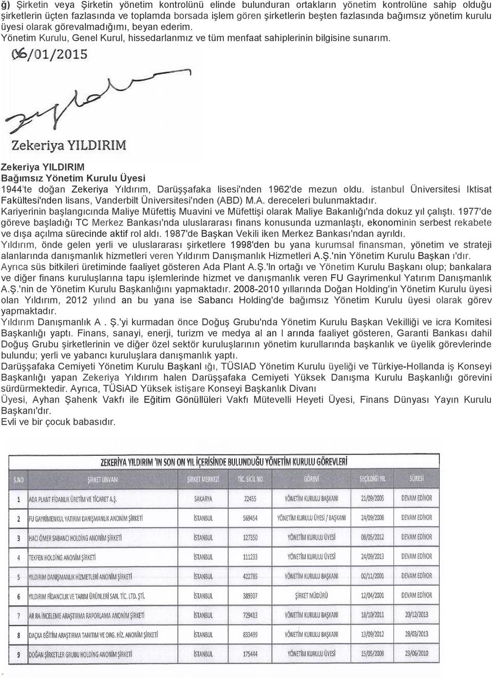 Zekeriya YILDIRIM Bağımsız Yönetim Kurulu Üyesi 1944'te doğan Zekeriya Yıldırım, Darüşşafaka lisesi'nden 1962'de mezun oldu.