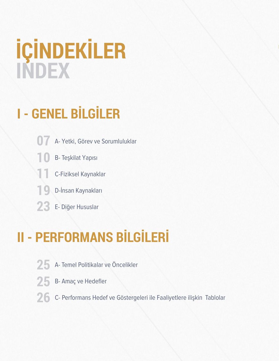 Diğer Hususlar II - PERFORMANS BİLGİLERİ 25 25 26 A- Temel Politikalar ve