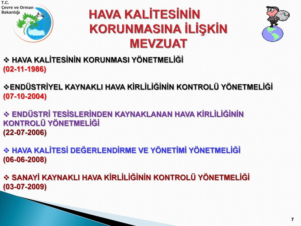 KİRLİLİĞİNİN KONTROLÜ YÖNETMELİĞİ (22-07-2006) HAVA KALİTESİ DEĞERLENDİRME VE YÖNETİMİ