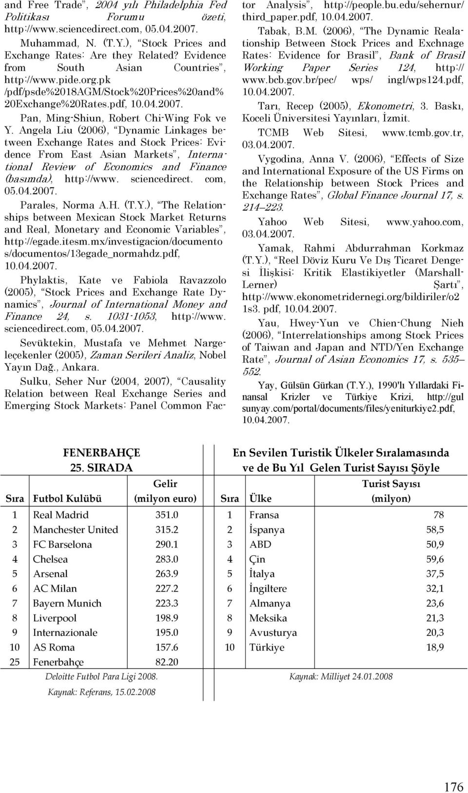 Angela Liu (2006), Dynamic Linkages between Exchange Rates and Stock Prices: Evidence From East Asian Markets, International Review of Economics and Finance (basımda), http://www. sciencedirect.