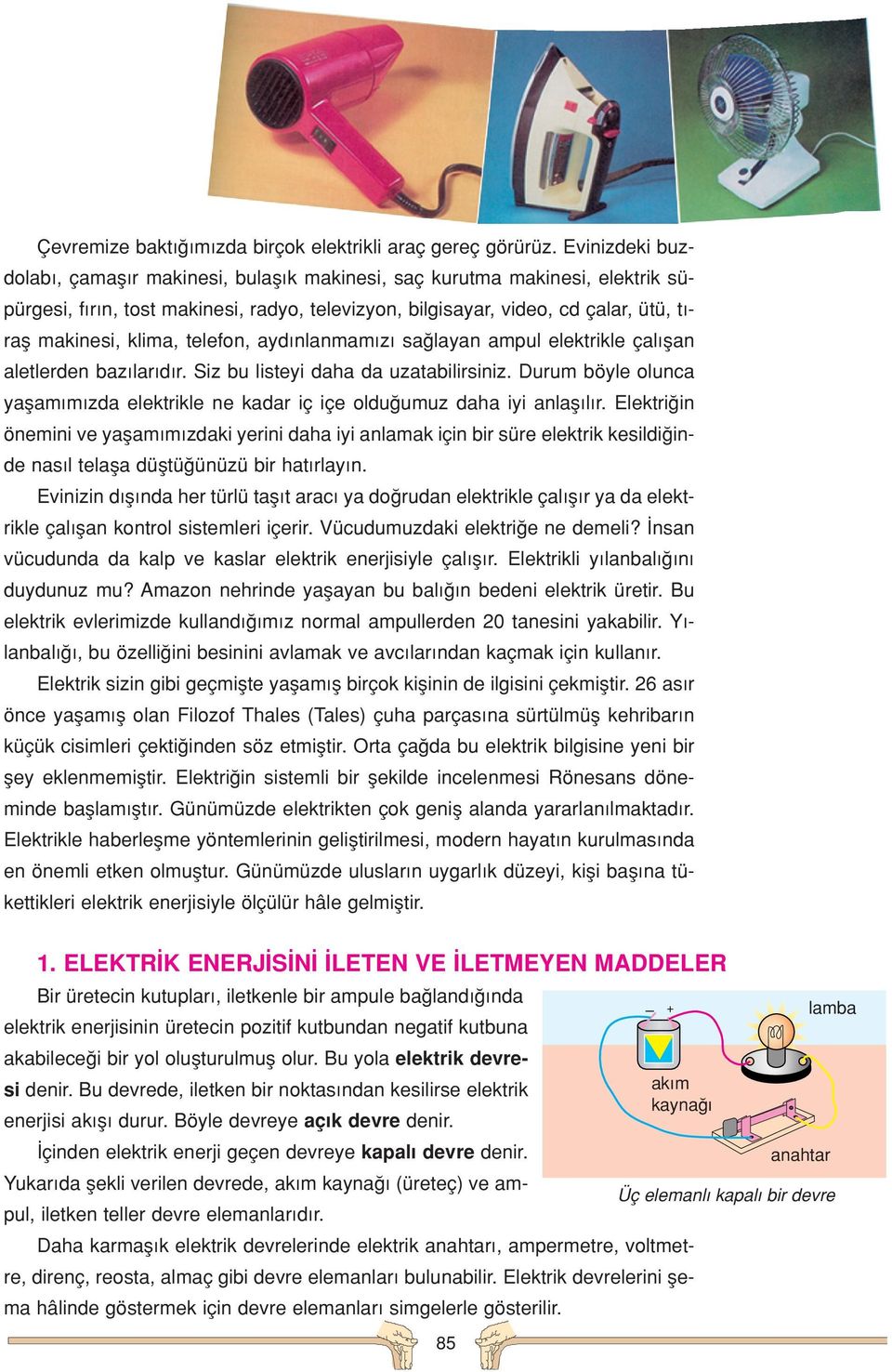 klima, telefon, ayd nlanmam z sa layan ampul elektrikle çal flan aletlerden baz lar d r. Siz bu listeyi daha da uzatabilirsiniz.