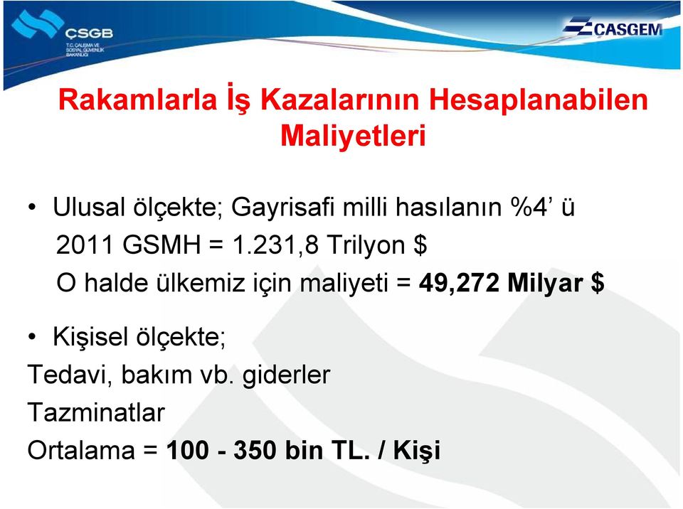 231,8 Trilyon $ O halde ülkemiz için maliyeti = 49,272 Milyar $