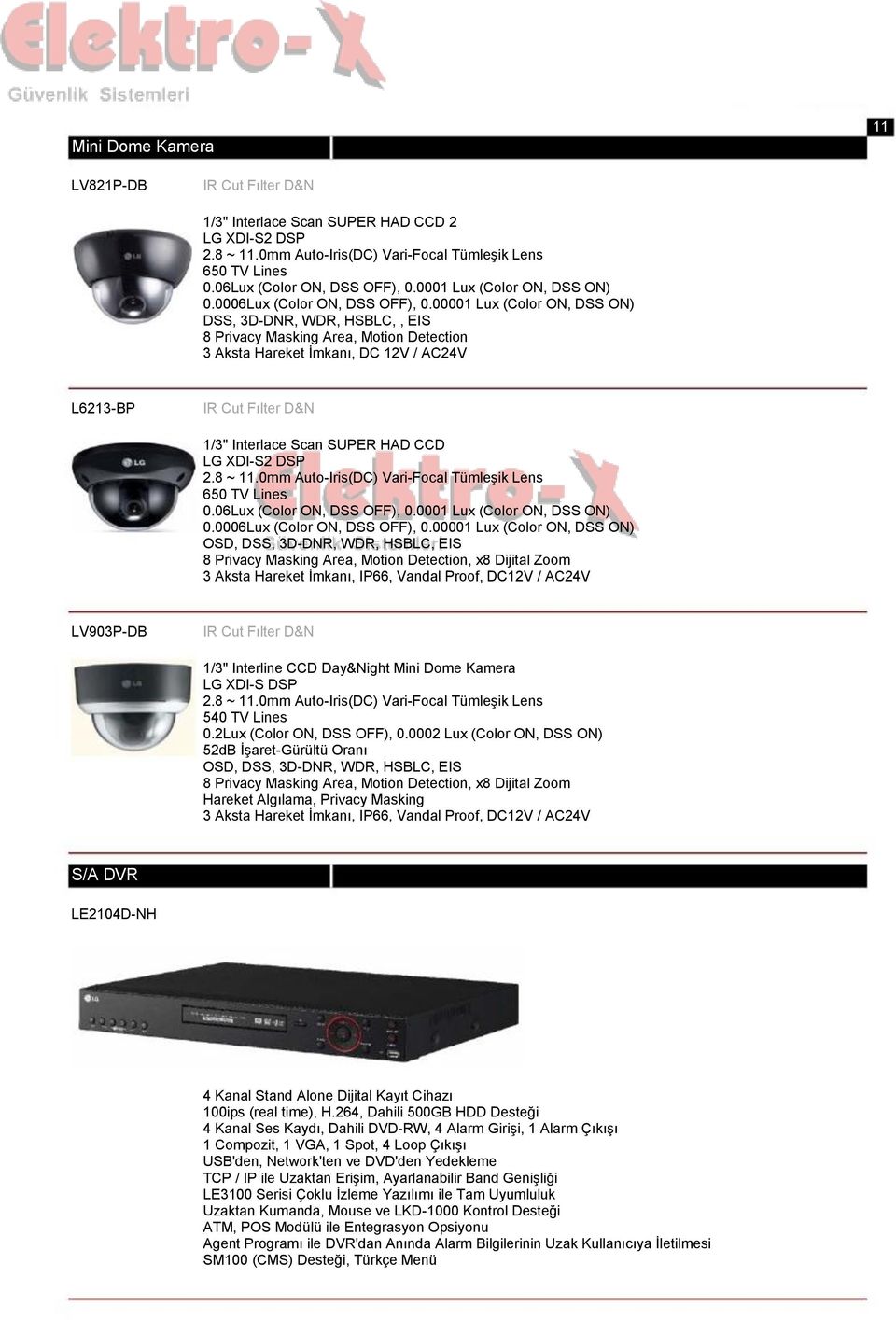 00001 Lux (Color ON, DSS ON) DSS, 3D-DNR, WDR, HSBLC,, EIS 8 Privacy Masking Area, Motion Detection 3 Aksta Hareket İmkanı, DC 12V / AC24V L6213-BP IR Cut Fılter D&N 1/3" Interlace Scan SUPER HAD CCD