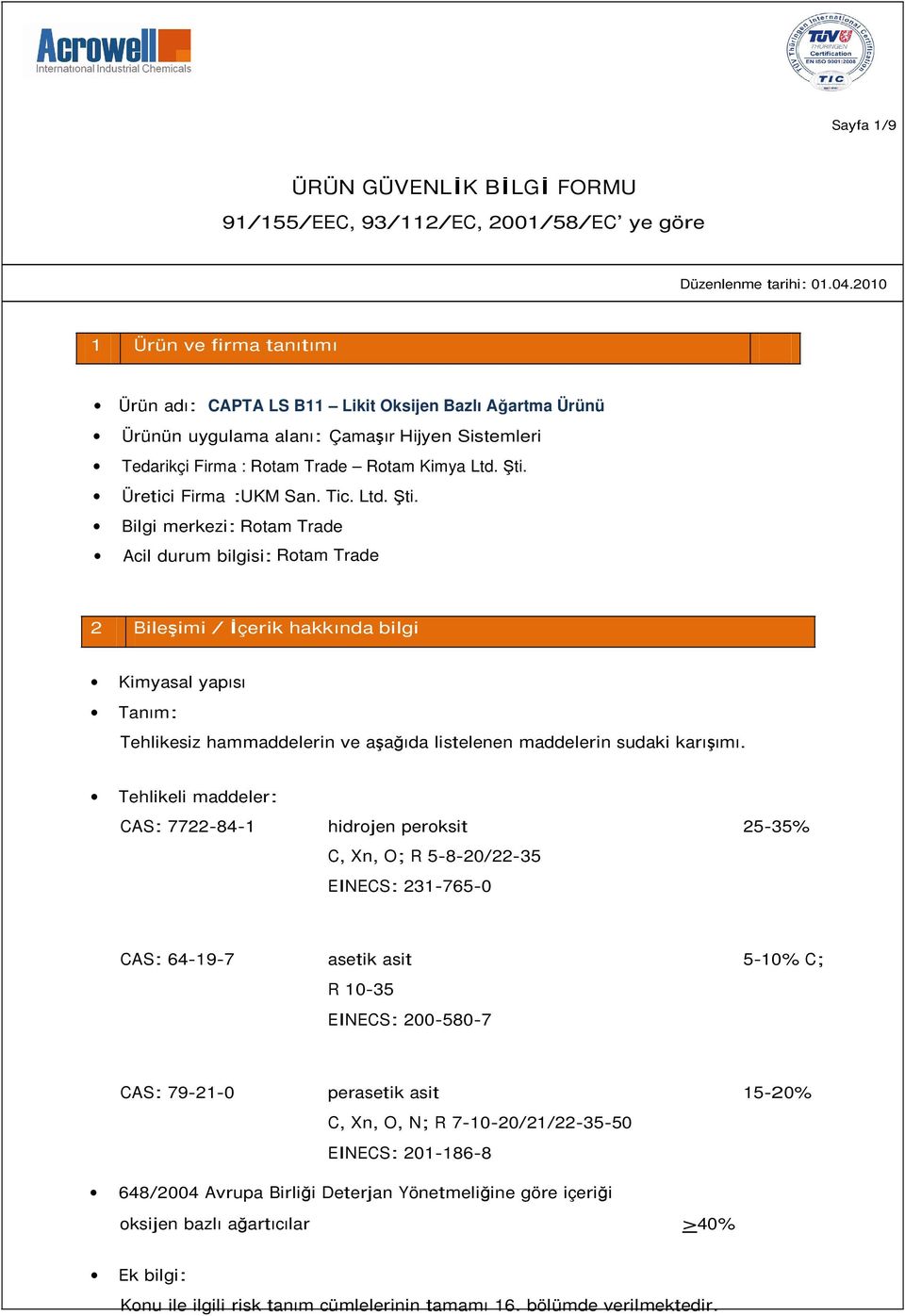 Üretici Firma :UKM San. Tic. Ltd. Şti.