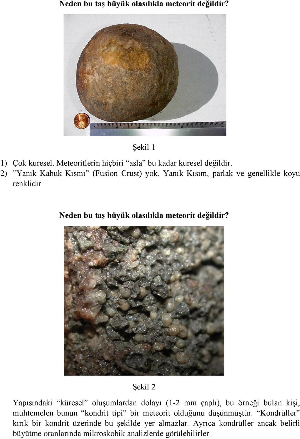 örneği bulan kişi, muhtemelen bunun kondrit tipi bir meteorit olduğunu düşünmüştür.