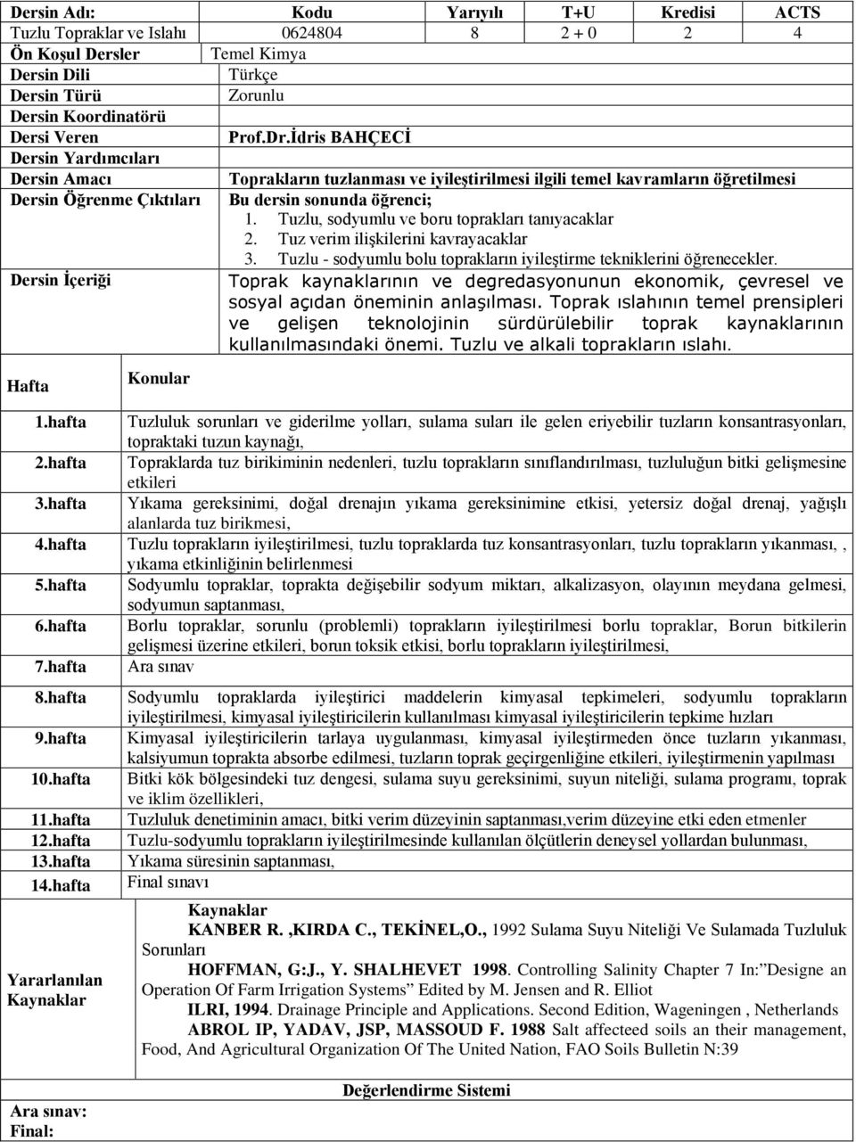 Tuz verim ilişkilerini kavrayacaklar 3. Tuzlu - sodyumlu bolu toprakların iyileştirme tekniklerini öğrenecekler.