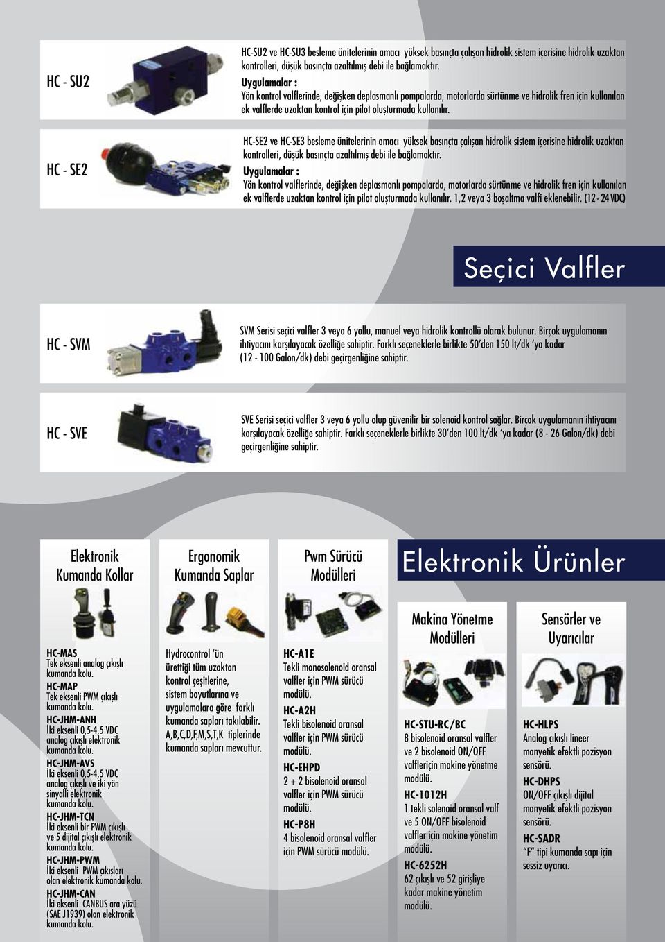 HC-SE2 ve HC-SE3 besleme ünitelerinin amacı yüksek basınçta çalışan hidrolik sistem içerisine hidrolik uzaktan kontrolleri, düşük basınçta azaltılmış debi ile bağlamaktır.