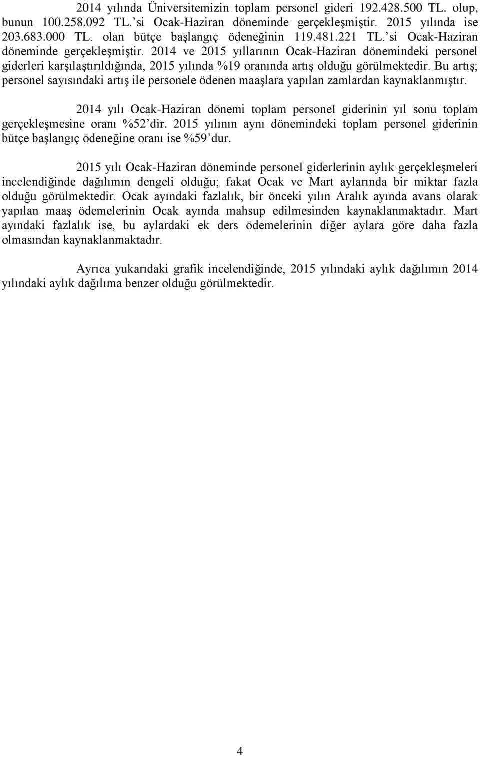 2014 ve 2015 yıllarının Ocak-Haziran dönemindeki personel giderleri karşılaştırıldığında, 2015 yılında %19 oranında artış olduğu görülmektedir.