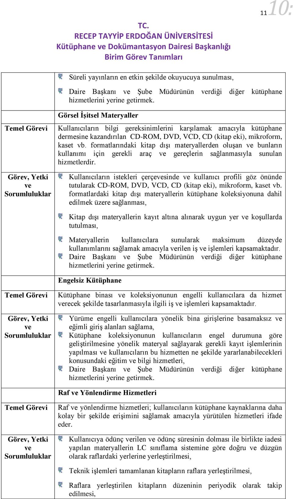 formatlarındaki kitap dışı materyallerden oluşan bunların kullanımı için gerekli araç gereçlerin sağlanmasıyla sunulan hizmetlerdir.