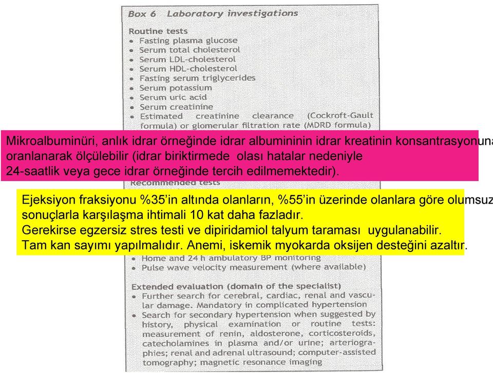 Ejeksiyon fraksiyonu %35 in altında olanların, %55 in üzerinde olanlara göre olumsuz sonuçlarla karşılaşma ihtimali 10 kat daha