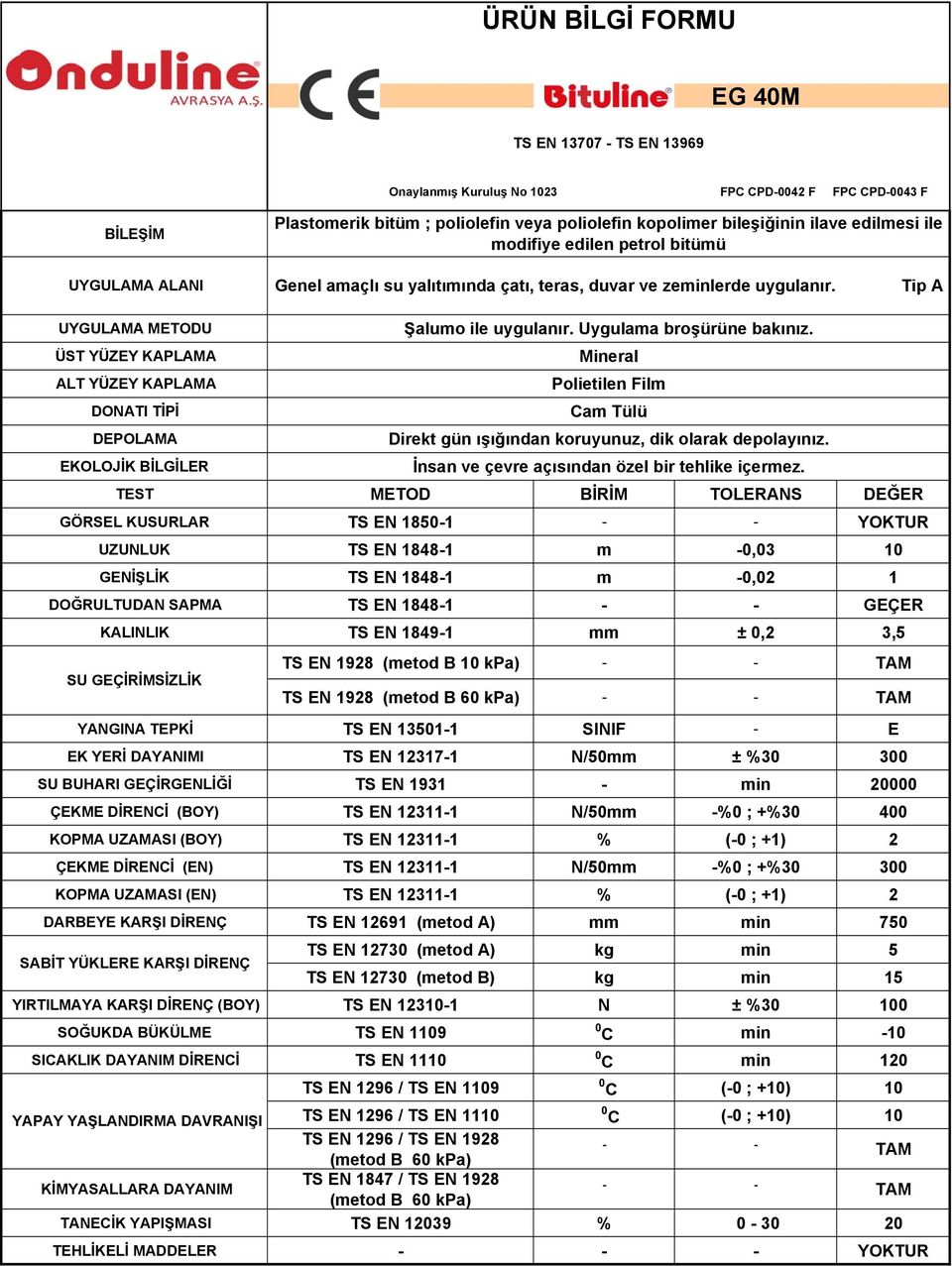 12317-1 N/50mm ± %30 300 ÇEKME DİRENCİ (BOY) TS EN 12311-1 N/50mm -%0 ; +%30 400 KOPMA UZAMASI (BOY) TS EN 12311-1 % (-0 ; +1) 2 ÇEKME DİRENCİ (EN) TS EN 12311-1 N/50mm -%0 ; +%30 300 KOPMA UZAMASI